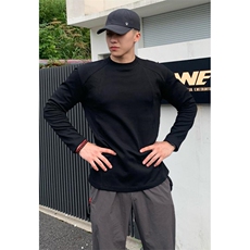 抖音得物品质美式高街重磅曼巴棉结构硬阔boxy版潮牌卫衣长袖T恤，男装T恤，电商A486