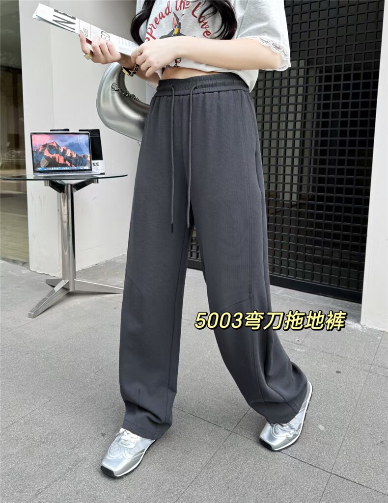 春季时尚百搭弯刀裤宽松系绳款图片
