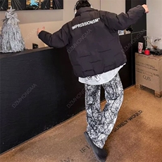 美式小众彩印泼墨油画调色阔腿牛仔裤休闲裤男涂鸦宽松弯刀直筒裤，男装牛仔裤，星座506A