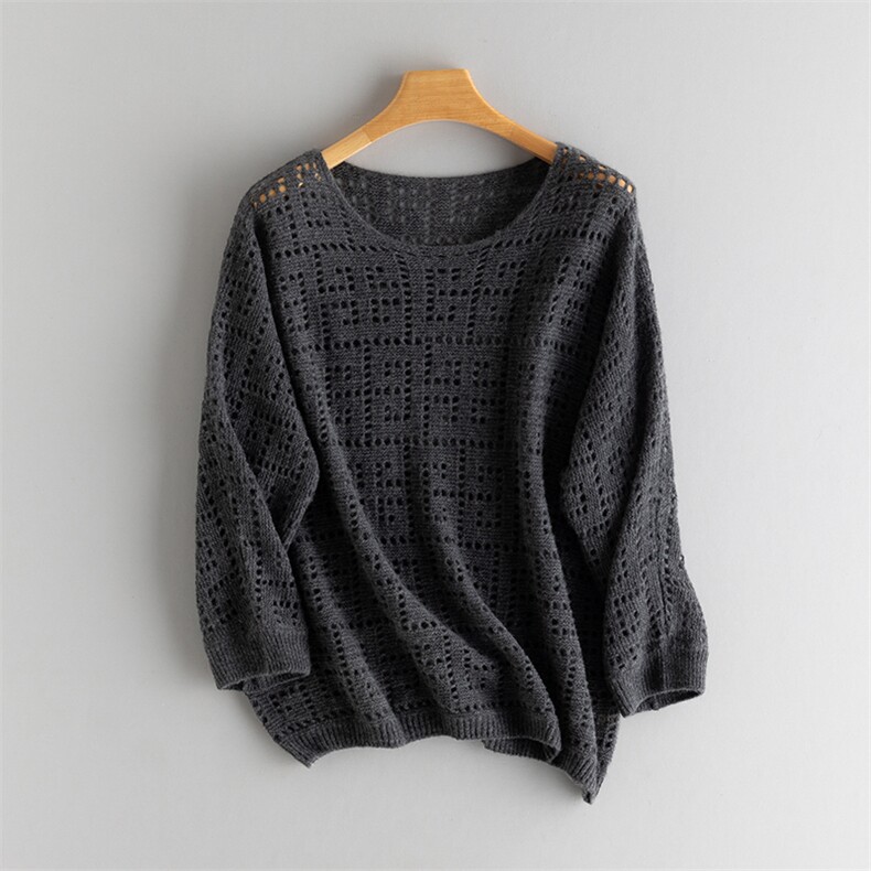2025秋冬新款女羊绒衫100%纯山羊绒镂空圆领针织衫直筒亲肤毛衣，女装针织衫/毛衣，江帆羊绒