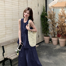 松弛感休闲无袖上衣套装女夏2025新款轻熟风气质通勤阔腿裤两件套，女装套装/套裙，1D066-1