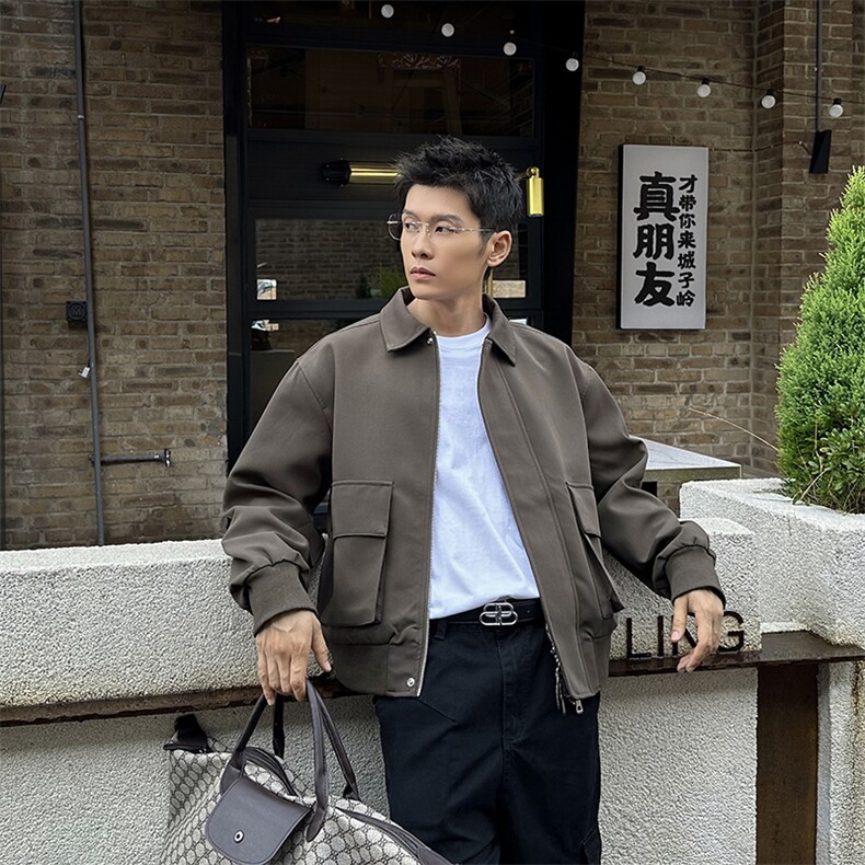 秋季2025老钱风抖音纯色休闲立领夹克店主风A236-82518-P140,男装夹克,电商A236