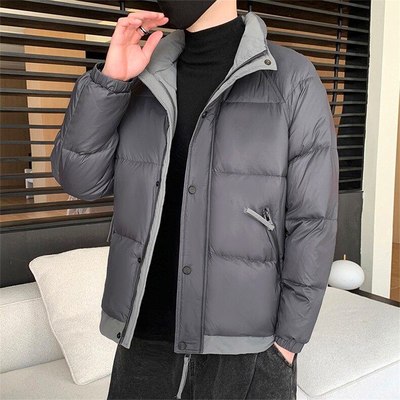 港风时尚拼色拉链口袋羽绒服男2024秋季新款休闲宽松立领羽绒服,男装羽绒服,电商A409-1