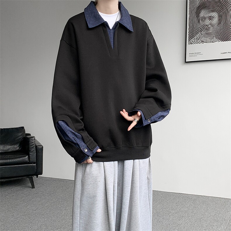 8XL-M 美式拼接新款翻领高级感衬衫领运动上衣长袖卫衣男WY26P68图片