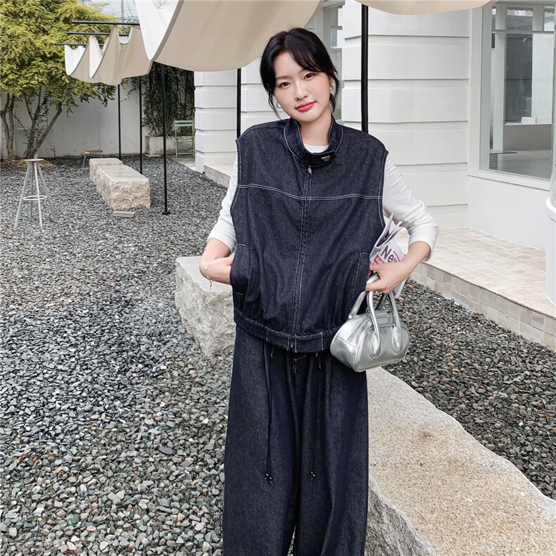 秋季牛仔阔腿裤马甲时尚两件套女,女装套装/套裙,浙宝069