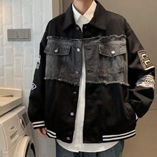 美式复古港风牛仔拼接夹克外套男X333-P66，男装夹克，星座1109-3