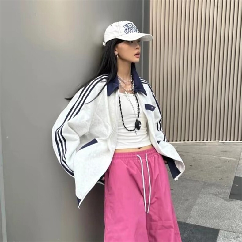 抖音得物品质秋冬美式高街重磅结构拼接织带翻领卫衣夹克外套W113,男装夹克,电商A486
