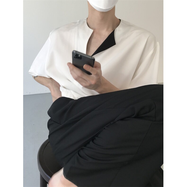 24夏季中式开口圆领衬衫高级感polo潮牌休闲短袖衫-CS527-网络图,男装T恤,星座1002-2