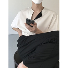24夏季中式开口圆领衬衫高级感polo潮牌休闲短袖衫-CS527-网络图，男装T恤，星座1002-2