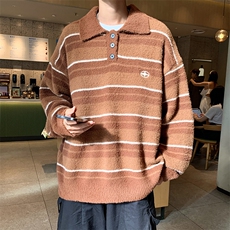 秋冬季新款慵懒风软糯仿貂毛宽松休闲时尚拼色条纹百搭针织毛衣，男装针织衫/毛衣，星座410-7