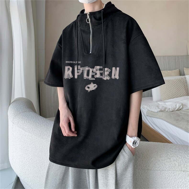 数据款！夏季麂皮绒连帽短袖潮流半袖T恤RTM3364-p50控78,男装T恤,电商B370
