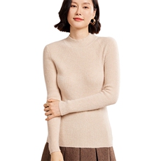 秋冬季30%羊绒休闲简约时尚百搭十二针包领抽条半高羊绒衫，女装羊绒衫，名驰羊绒