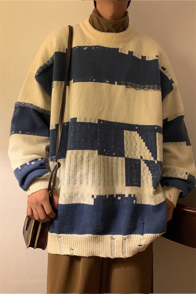 M6136/P65冬季港风新款针织衫男学生毛衣男外套宽松大码毛线衣男,男装针织衫/毛衣,电商A141