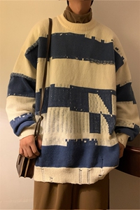 M6136/P65冬季港风新款针织衫男学生毛衣男外套宽松大码毛线衣男图片