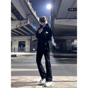 D1106-P38美式纯黑显高显瘦高弹直筒修身百搭微锥牛仔裤图片