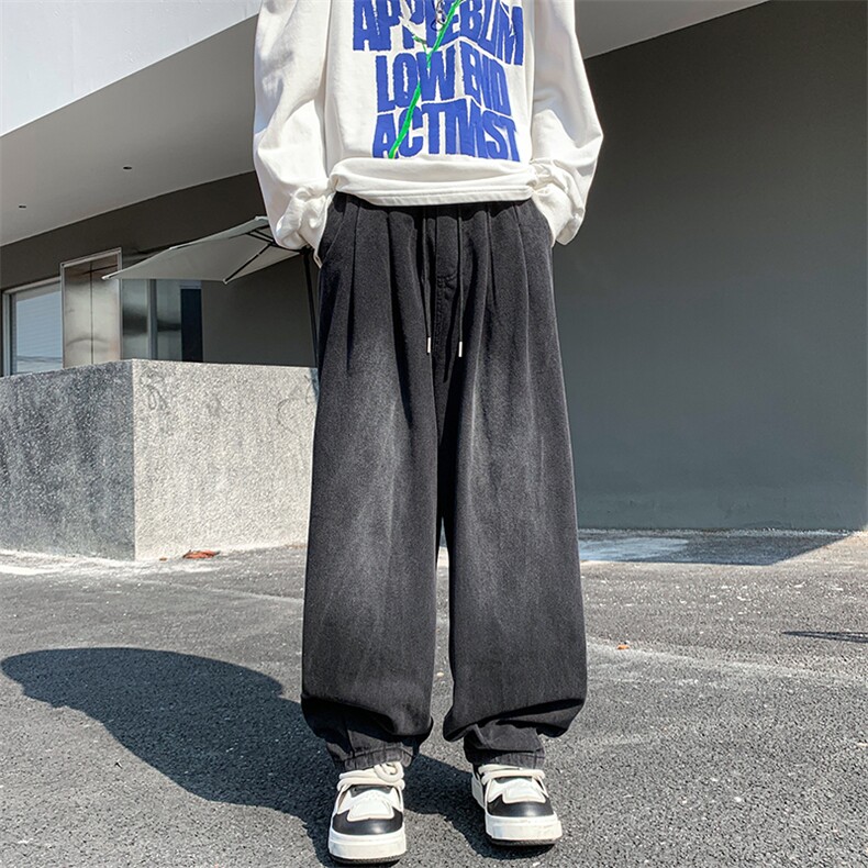 阔腿牛仔裤男韩版潮流高街帅2024冬季ins宽松大码长裤RK1316-P45图片