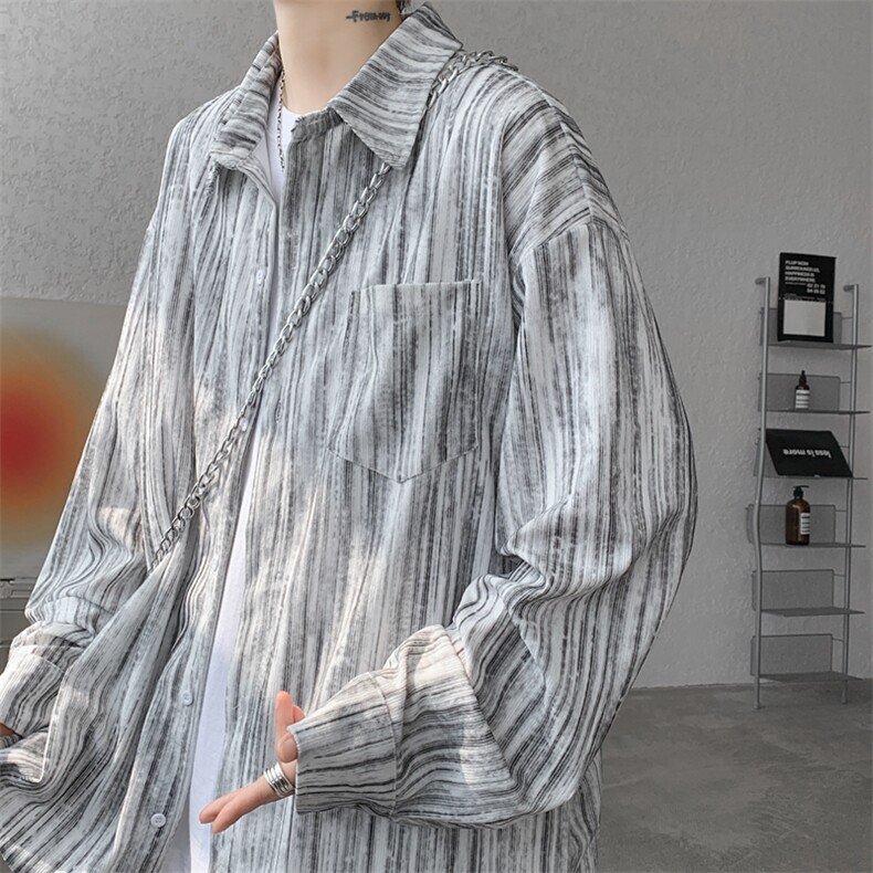 8XL-M灯芯绒长袖衬衫特大码痞帅扎染衬衣美式复古外套CS9002/P55,男装衬衫,电商B238