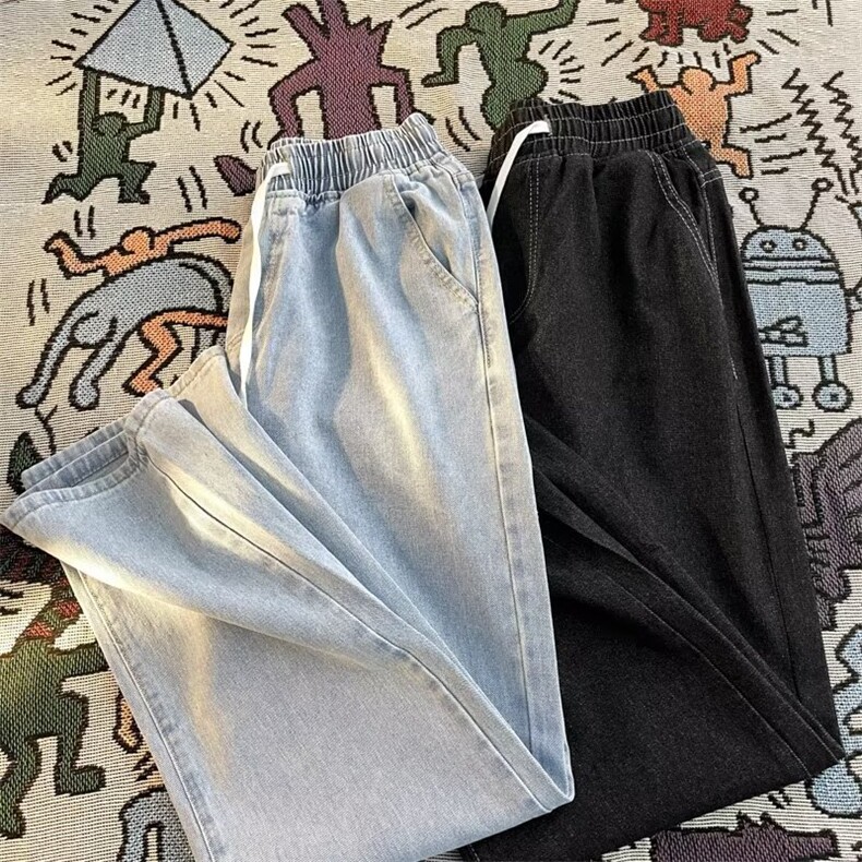 美式夏季直筒宽松牛仔裤男女潮牌ins高街坠感阔腿拖地裤EN89-p35，男装牛仔裤，星座1008