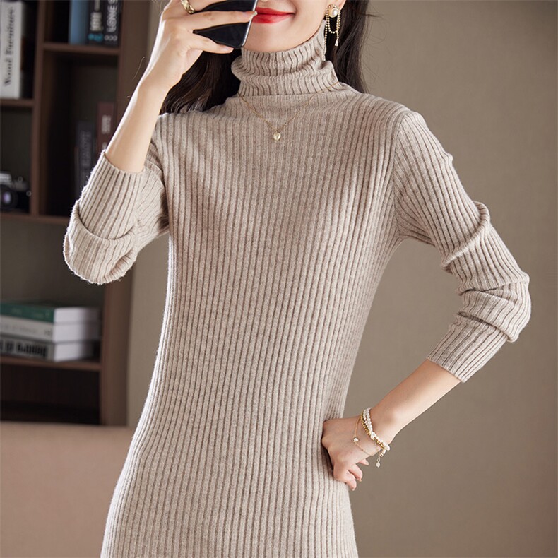 堆堆领羊毛打底衫女中长款2025秋冬季很仙的上衣洋气内搭，女装连衣裙，赛冬羊绒