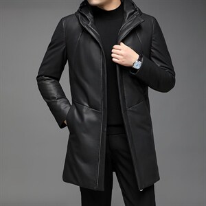 冬装绵羊皮皮羽绒服连帽厚款中年休闲男装白鸭绒外套HPN6803-P630，男装羽绒服，电商B212（原钱塘6029）