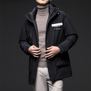 2023新款羽绒服男士冬季连帽加厚保暖上衣中年男装休闲白鸭绒外套图片