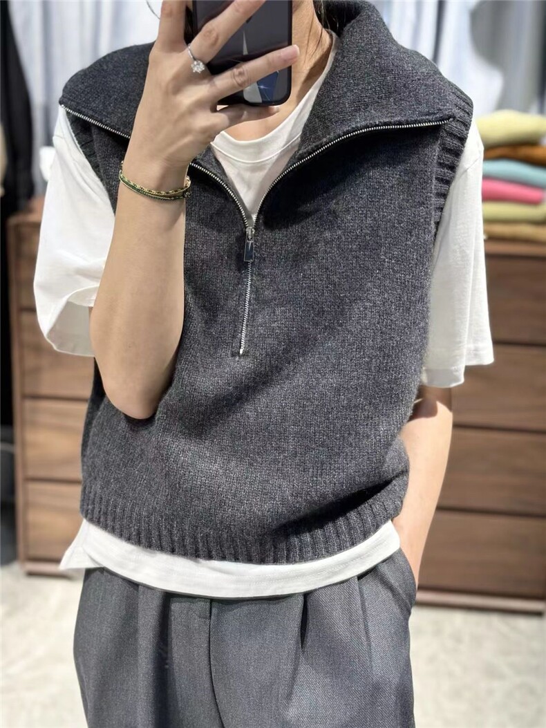 2024秋冬新款羊毛女士高领半拉链羊毛背心马甲,女装马甲,胜酷羊绒