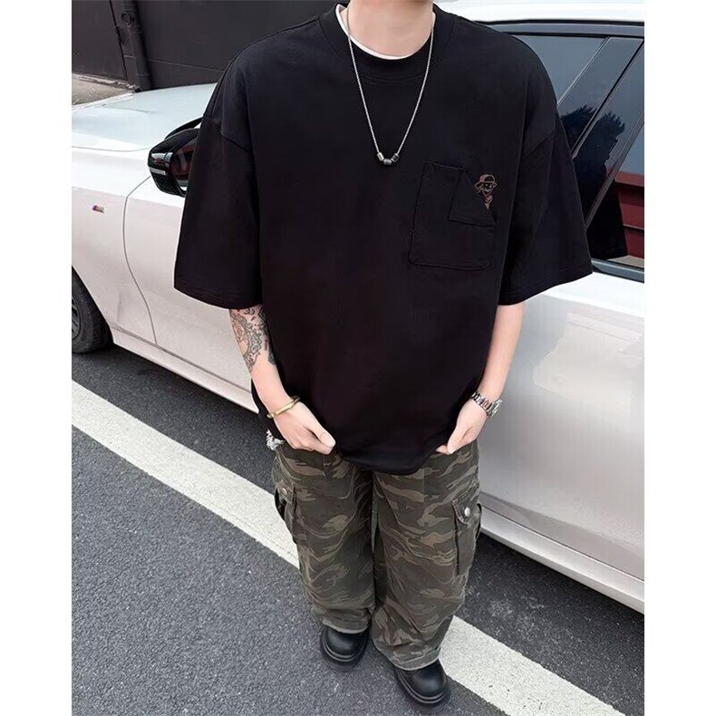 ins美式印花T恤男夏季2025新款宽松口袋潮牌短袖上衣服ST520-P35图片