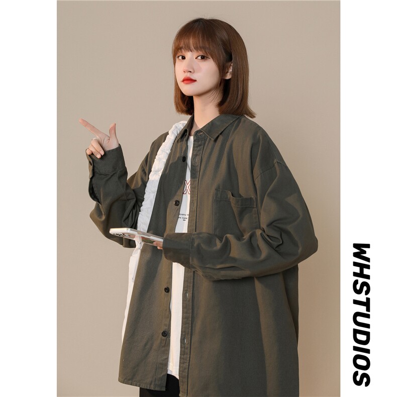抖音供货2024春装新款复古水洗棉布长袖衬衫外套A158-cs01-P38，女装衬衫，电商A158-1