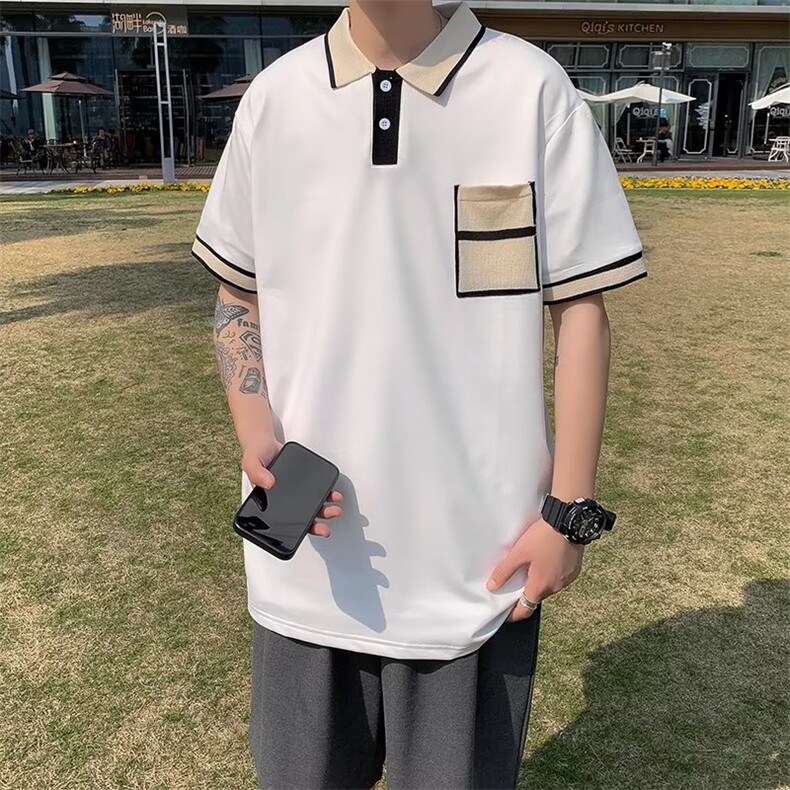 潮潮流POLO衫男2023夏季时尚纯色日系简约五分袖新款WB042-P30,男装Polo衫,星座412-2