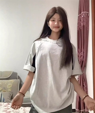 得物抖音品质二开240克重磅宽松纯棉美式高街拼接撞色短袖T恤，男装T恤，电商A486-1