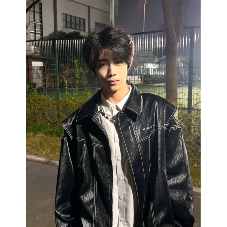 现货不缺货假两件皮衣夹克外套1209-1-JK17-P108（网图），男装皮衣，星座1209-1