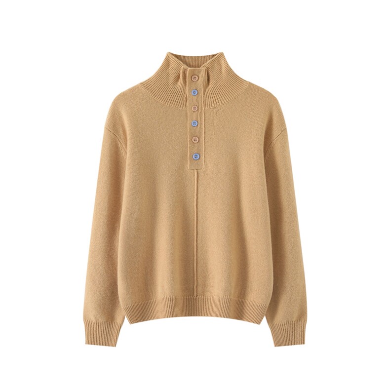 2025百搭时尚简约彩扣半开高领羊绒衫，女装羊绒衫，巾兮羊绒