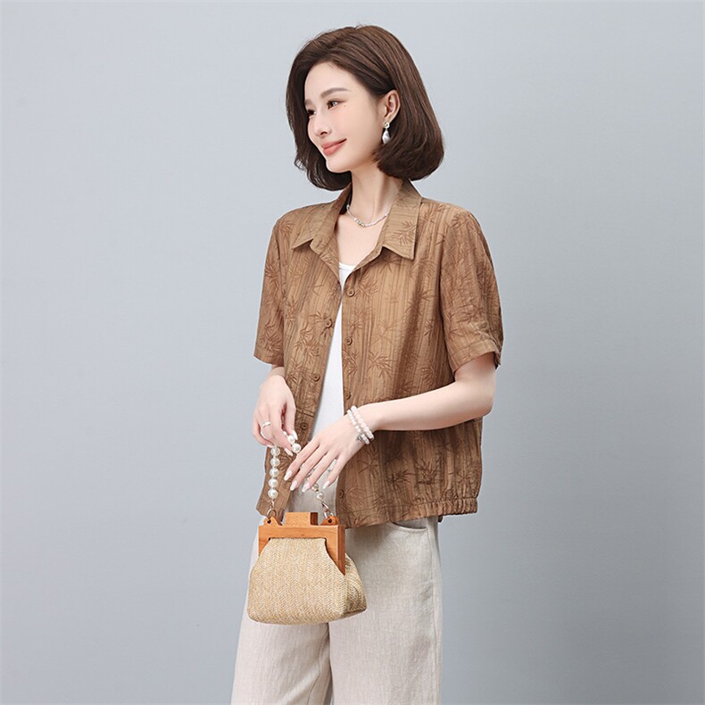 短袖衬衫女夏季2024新款时尚气质小个子妈妈大码休闲洋气天丝上衣,女装衬衫,玛其路