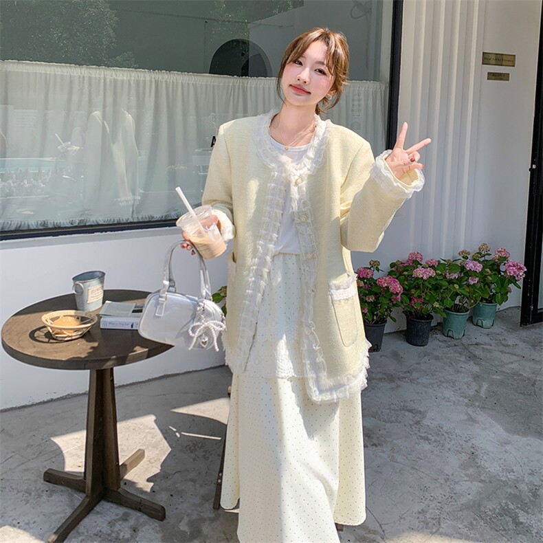 韩版蕾丝花边小香风西服外套女2025春秋新款减龄宽松休闲西装上衣图片