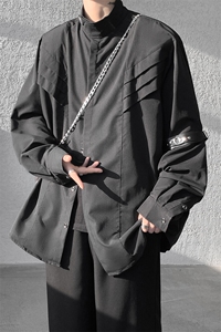 8XL-M 高街风小众压褶设计高级感垫肩立领衬衫男宽松衬衣CS521P68图片