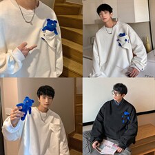 2026港风刺绣字母小熊卫衣男大码M-5XL情侣潮卫衣WY8745P60控88，男装卫衣，星座227-7