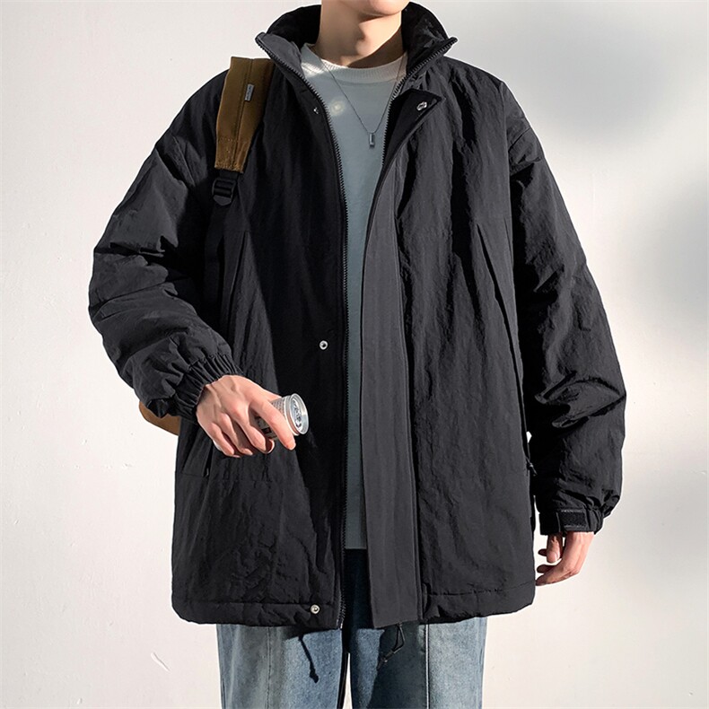 冬季潮牌日系纯色简约加绒加厚保暖防寒休闲棉服外套MY9079-P100,男装棉衣,电商A128