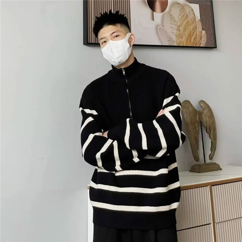 半拉链条纹毛衣男立领秋冬针织衫MYM89,男装针织衫/毛衣,星座516A