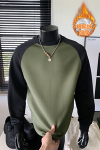 加厚银狐绒撞色插肩袖纹理感大码长袖T恤男T5074J加绒-特P30控58图片