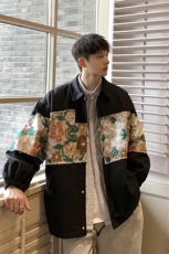 港风休闲宽松刺绣潮拼接翻领工装大码M-5XL夹克男7568P85控118，男装夹克，星座227-7