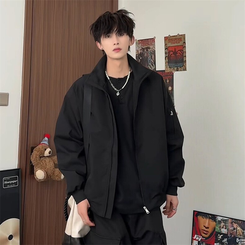 JK5018/P65春装新款纯色个性短款设计立领飞行员夹克男潮流外套,男装夹克,电商A141