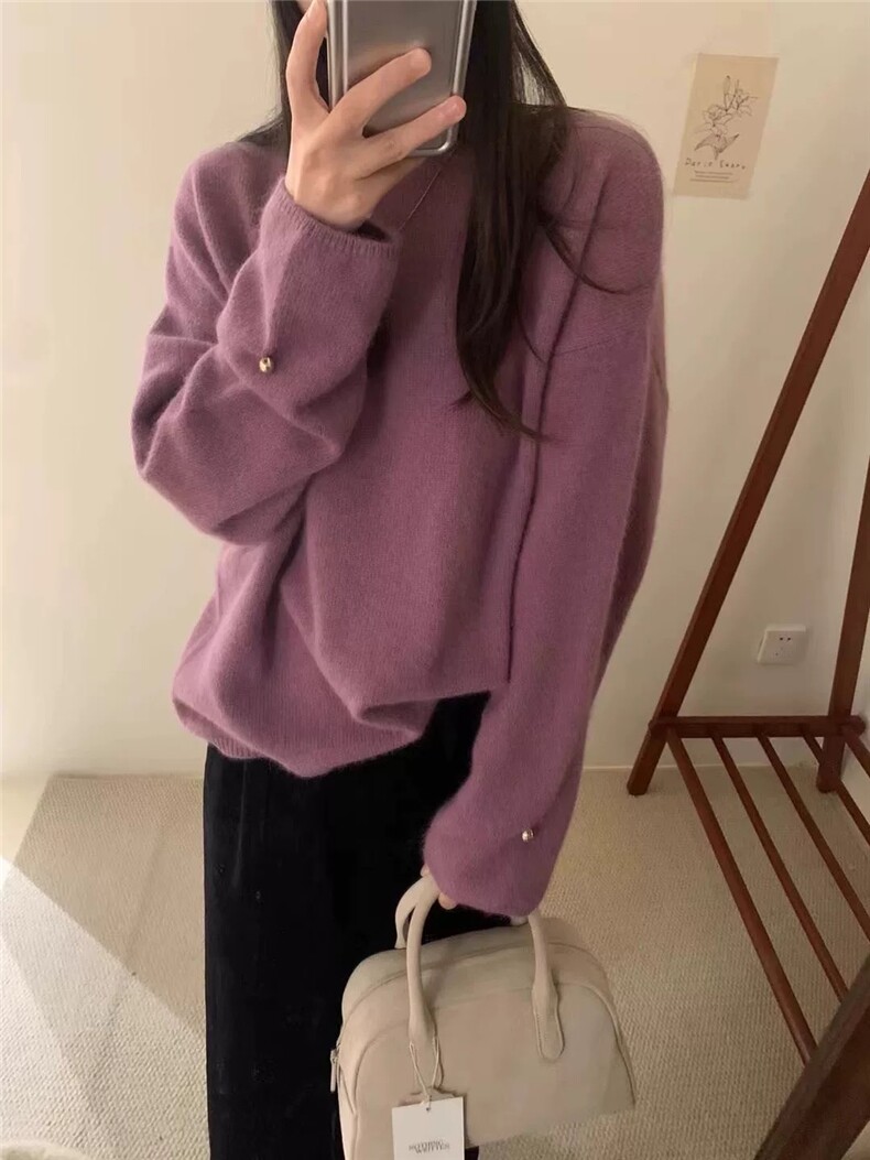 新款女装百搭宽松羊毛羊毛衫时尚保暖上衣,女装羊毛衫,恩泰羊绒