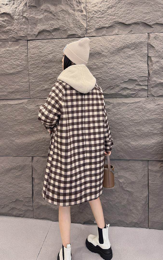 秋冬新款带帽格子大衣，其它，与跃