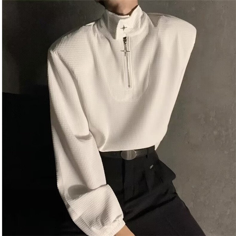 676-P38 潮ins立领半拉链卫衣男ins小众设计感金属拉链宽松套头图片