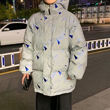 MY2091-P130冬宽松情侣连帽加厚保暖棉衣外套反光棉服男女控168图片
