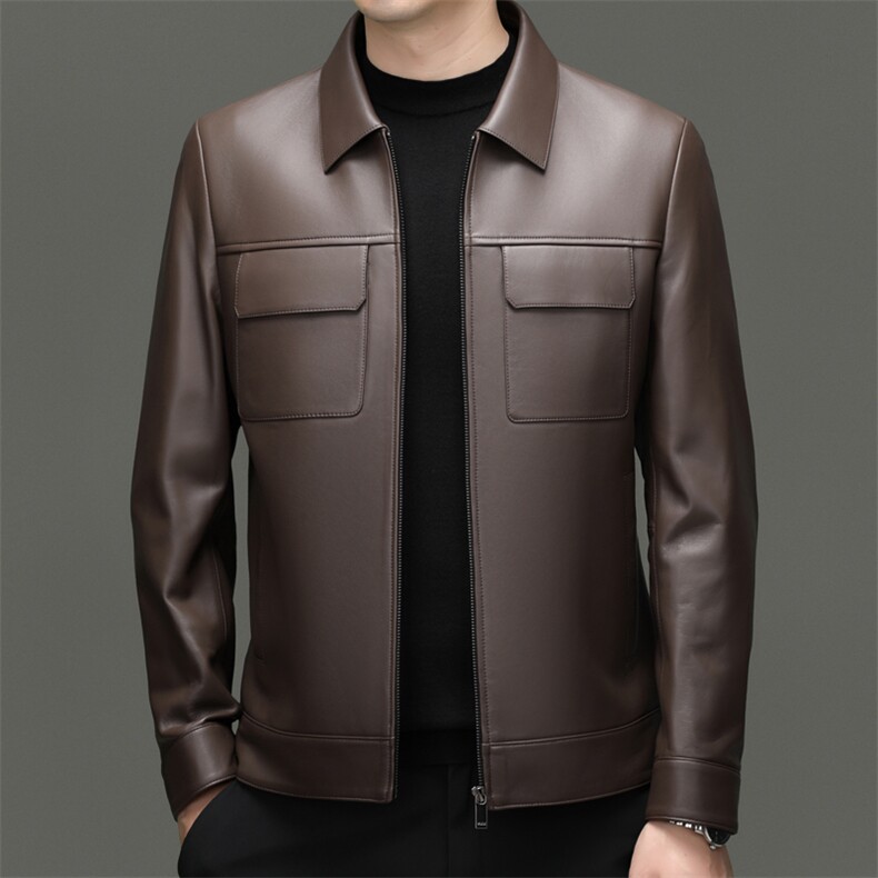 BG-T93003春秋款海宁男式头层绵羊皮真皮皮衣翻领修身休闲夹克，男装皮衣，电商B360A（原721A）