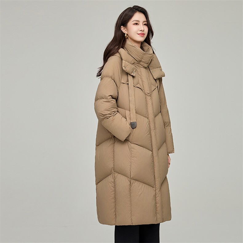 长款连帽羽绒服过膝高级感时尚高端白鸭绒外套女冬,女装羽绒服,阿舍尔精品