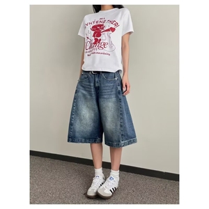 美式复古直筒五分牛仔裤男女款夏季透气宽松休闲阔腿裤DA239-P42图片