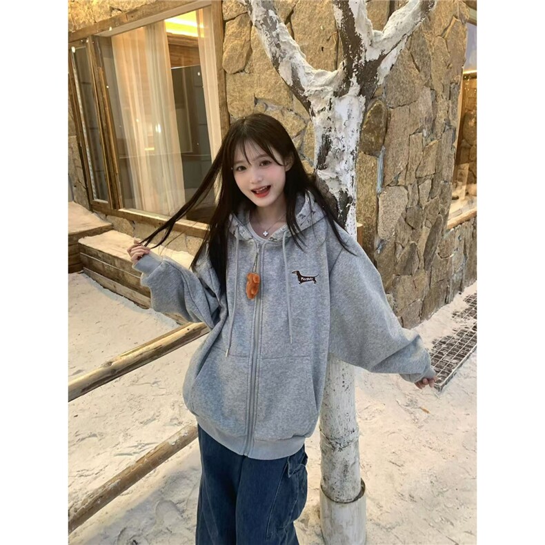 美式复古连帽卫衣女春秋新款宽松oversize学院风休闲百搭上衣外套,女装短外套,星座516A