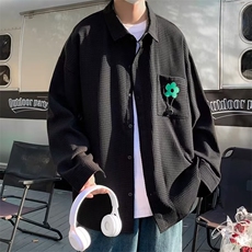 长袖衬衫男新款复古华夫格街头休闲衬衣潮CS0316-P40，男装衬衫，星座308B-1